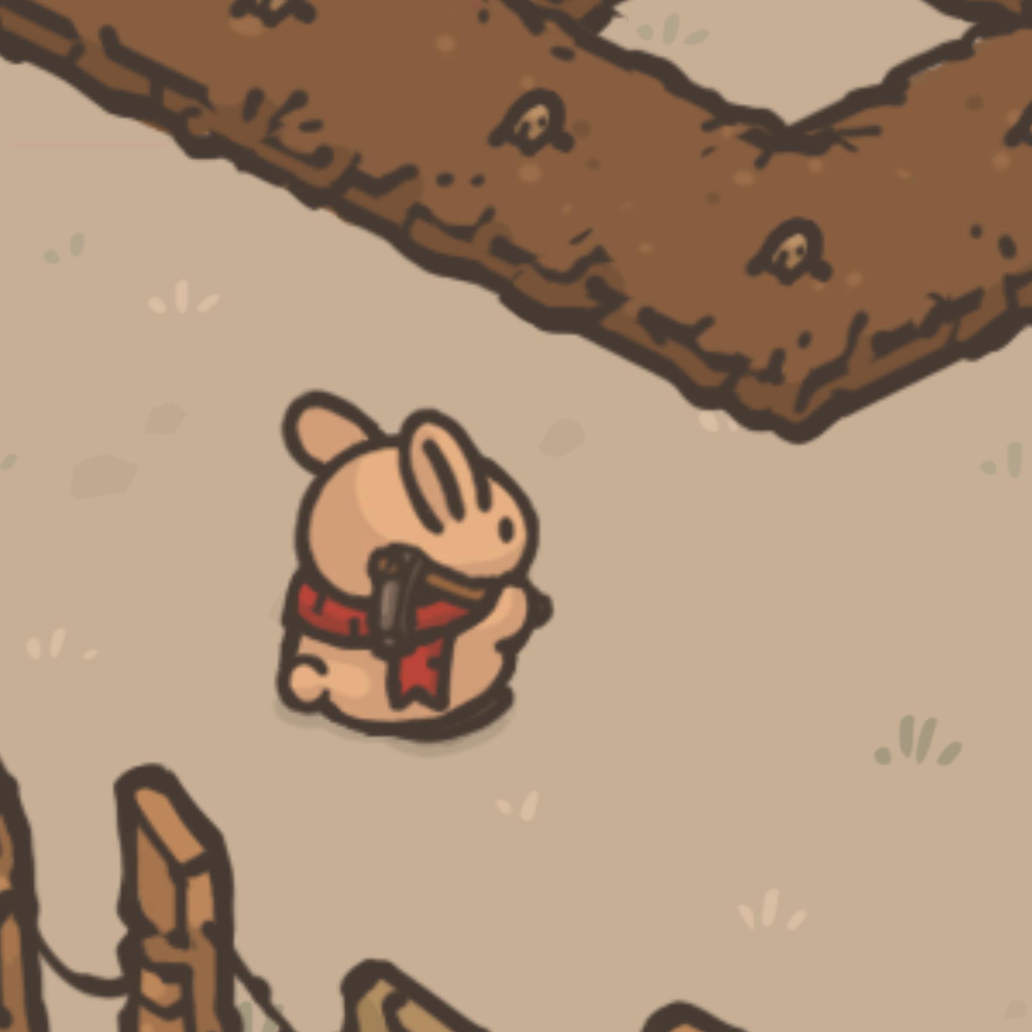 tsuki esta com uma enxada no ombro olhando para a sua plantação(imagem bege)