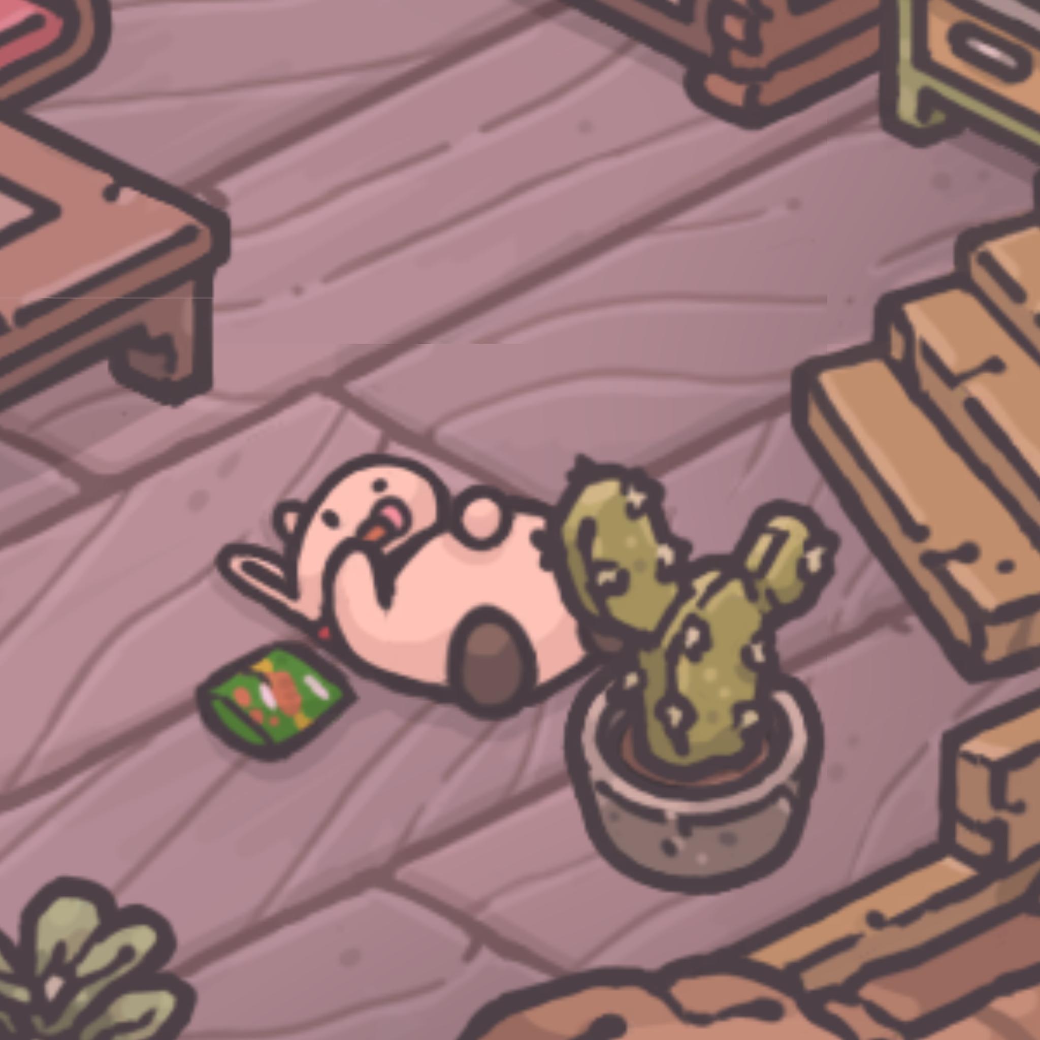 Tsuki esta deitado comendo salgadinho de cenoura (imagem rosa)